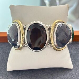 David Yurman 925 & 18k Gold Multi-Stone Viridian Cable Bracelet-Medium